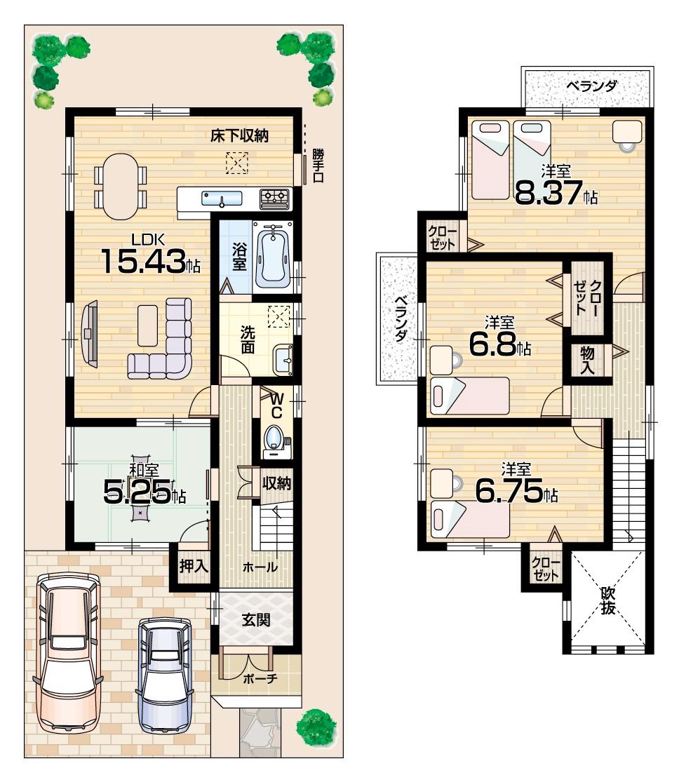 Floor plan. 19 million yen, 4LDK, Land area 120.42 sq m , Building area 96.22 sq m Floor Plan (No. 6 locations) There is housed in the whole room, Floor plan of 6 quires more leeway! 