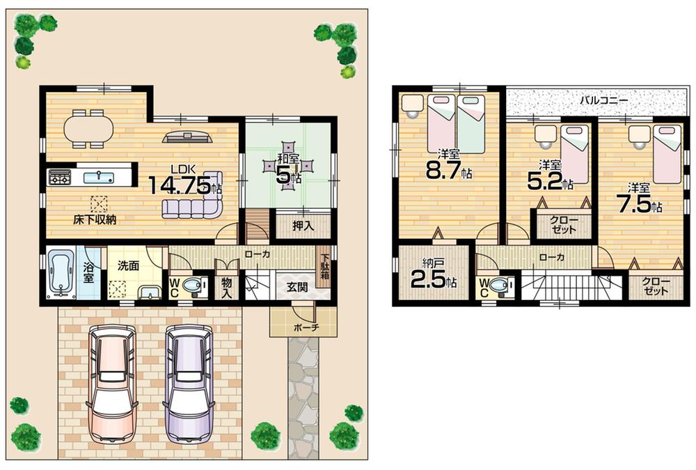 Floor plan. 14 million yen, 4LDK + S (storeroom), Land area 201.41 sq m , Building area 97.19 sq m parking two possible