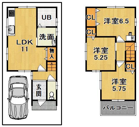 Floor plan. 19,800,000 yen, 3LDK, Land area 60 sq m , Building area 67.23 sq m housed many useful