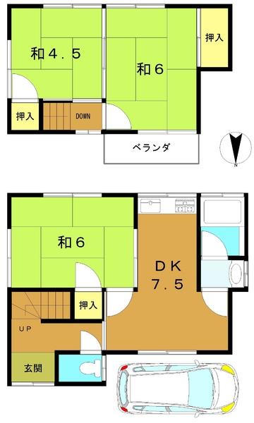 Floor plan. 6.8 million yen, 3DK, Land area 56.87 sq m , Building area 52.65 sq m