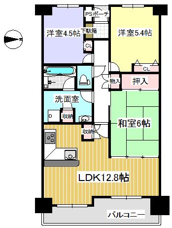 Floor plan. 3LDK, Price 13.3 million yen, Occupied area 64.48 sq m , Balcony area 10.08 sq m floor plan