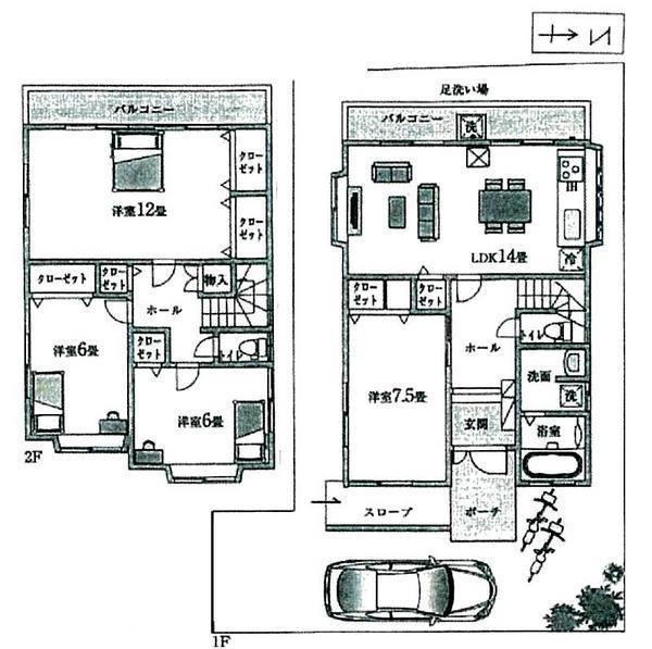 Floor plan. 28.8 million yen, 4LDK, Land area 127.42 sq m , Building area 109.35 sq m