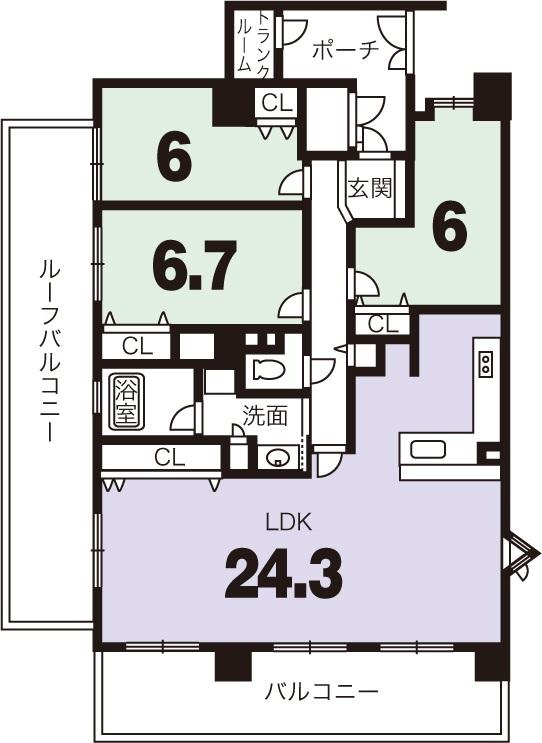 Floor plan. 3LDK, Price 43 million yen, Occupied area 93.41 sq m , Balcony area 15.84 sq m Floor