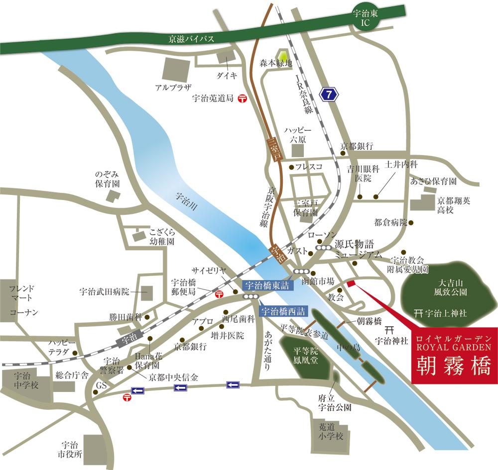 Local guide map. Beautiful cityscape and appropriate town to say that historic buildings lined "the city of Kyoto," drifting taste in the surrounding area