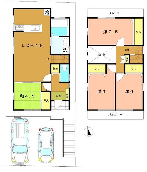 Building plan example (floor plan). Building plan example ( No. 1 place) building price 16 million yen