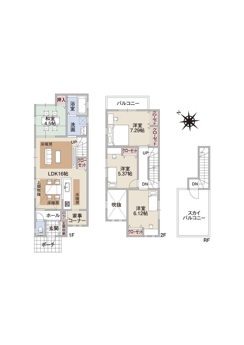 Building plan example (floor plan). Building plan example (No. 3 place Plan B) 4LDK, Land price 18,282,000 yen, Land area 109.91 sq m , Building price 17,341,000 yen, Building area 96.79 sq m