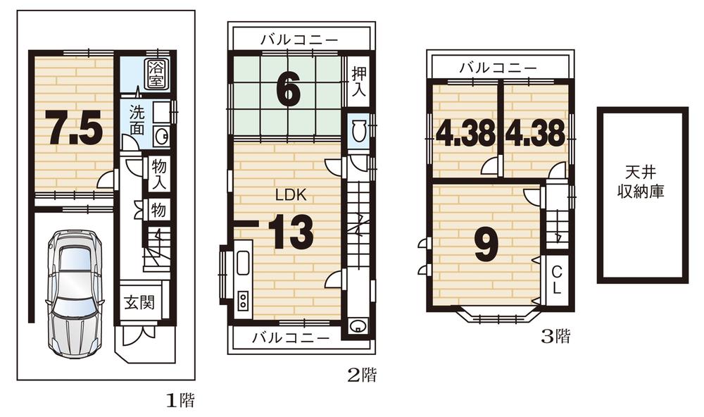 Floor plan. 17.8 million yen, 5LDK, Land area 64.36 sq m , Building area 109.61 sq m 5LDK + ceiling storage