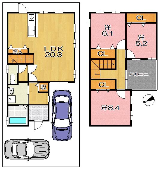 Floor plan. 26,800,000 yen, 3LDK, Land area 100 sq m , Building area 98.95 sq m