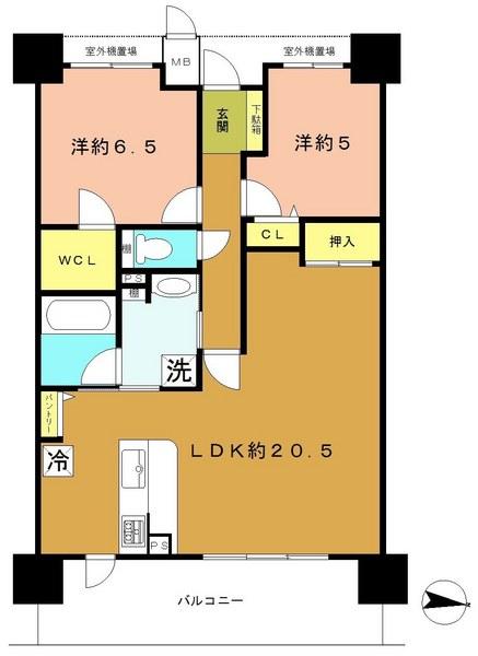 Floor plan. 2LDK, Price 26,800,000 yen, Occupied area 72.82 sq m , Balcony area 13.87 has been sq m change to the sale at the time 2LDK. Renovation of the living spacious 20.5 Pledge 3LDK is also possible.