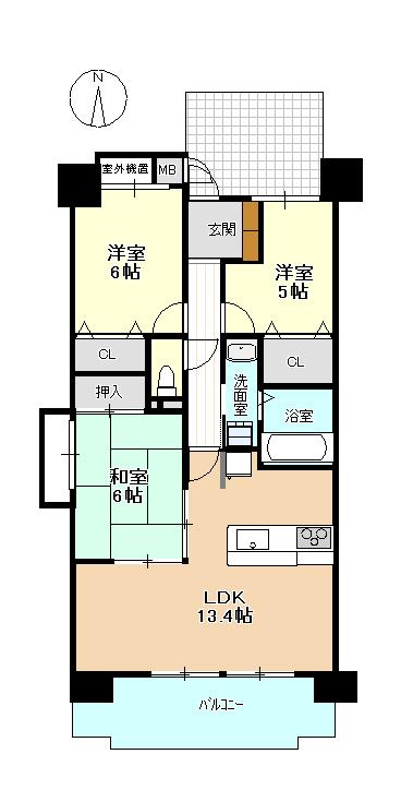 Floor plan. 3LDK, Price 19.3 million yen, Occupied area 65.15 sq m , Balcony area 9.32 sq m floor plan
