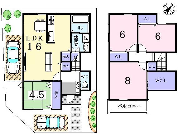 Floor plan. 38,800,000 yen, 4LDK, Land area 110.25 sq m , Building area 98.81 sq m parking 2 units can be. 