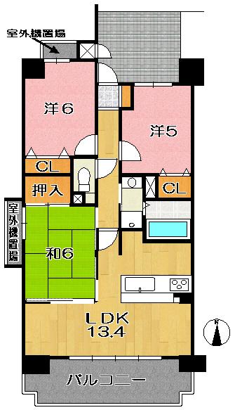 Floor plan. 3LDK, Price 19.3 million yen, Occupied area 65.15 sq m , Balcony area 9.23 sq m