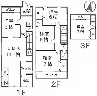 Floor plan. 14.9 million yen, 5LDK, Land area 85.04 sq m , Building area 115.02 sq m