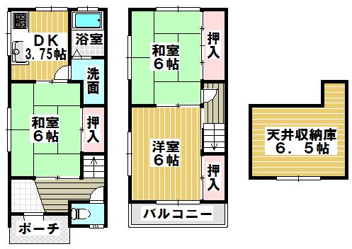 Floor plan. 7.8 million yen, 3DK, Land area 35.6 sq m , Building area 53.73 sq m Floor