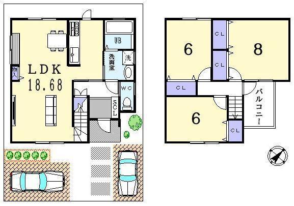 Floor plan. 34,100,000 yen, 3LDK, Land area 100.19 sq m , Building area 92.2 sq m