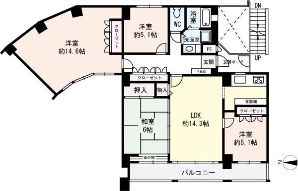Floor plan. 4LDK, Price 14.8 million yen, Occupied area 99.99 sq m , Balcony area 10.8 sq m 6 floor Footprint 99.99m2 4LDK