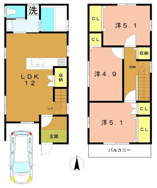 Floor plan. 19,800,000 yen, 3LDK, Land area 63.39 sq m , Building area 69.86 sq m