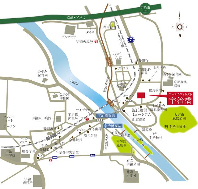 Local guide map. Among the Uji famous as the villa ground from a long time ago, Habitability ・ safety ・ High uniform scarcity of comfort location. 