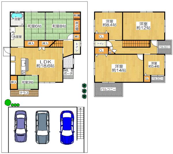 Floor plan. 49,800,000 yen, 6LDK+S, Land area 285.3 sq m , Building area 182 sq m