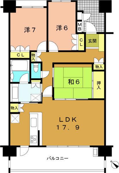 Floor plan. 3LDK, Price 27,900,000 yen, Occupied area 86.14 sq m , Balcony area 15.6 sq m