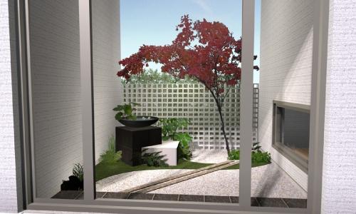 Garden. Scheduled to inner terrace and Tsuboniwa. Healing space visible from the living room
