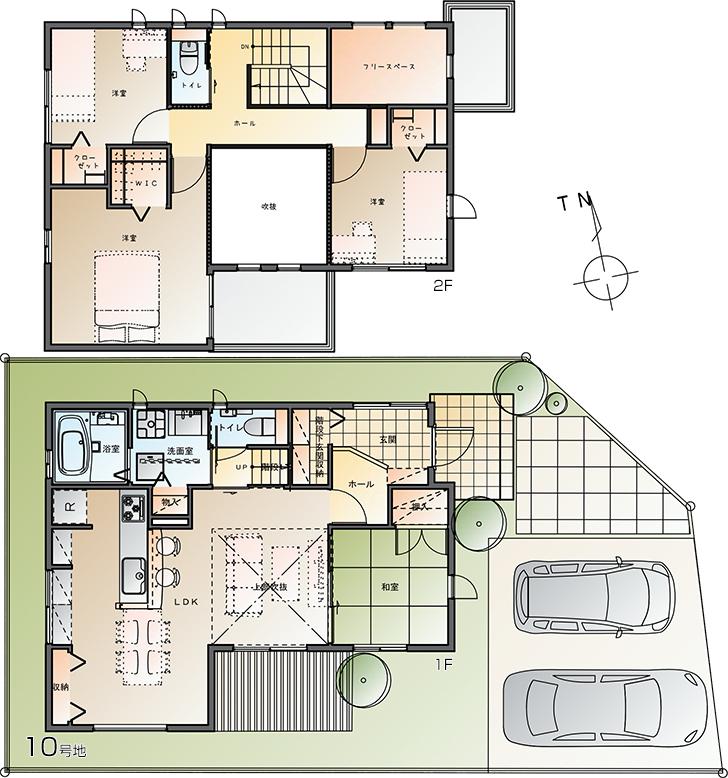 Floor plan.  [No. 10 place] So we have drawn on the basis of the Plan view] drawings, Plan and the outer structure ・ Planting, such as might actually differ slightly from.  Also, furniture ・ Car, etc. are not included in the price. 