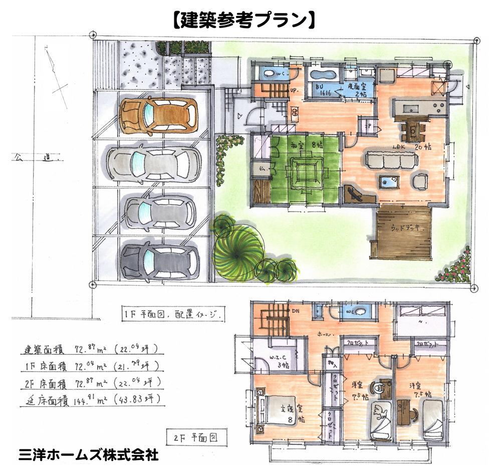 Building plan example (floor plan). And in the west of the property, Since the frontage is wide, Zenshitsuminami facing good plan of per positive will enter in the room