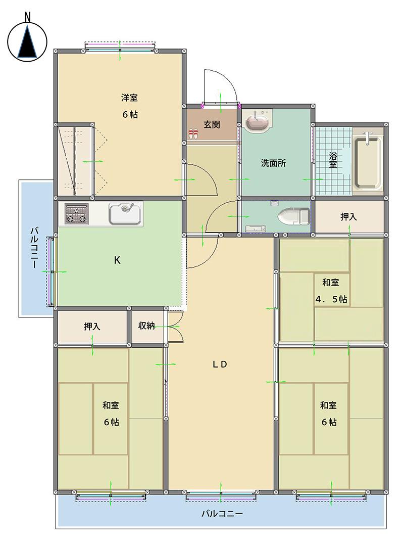 Floor plan. 4LDK, Price 8 million yen, Occupied area 75.85 sq m , This floor plan feel the balcony area 10.96 sq m wide.