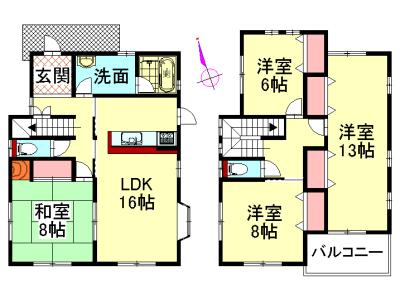 Floor plan. 13.4 million yen, 4LDK, Land area 165.82 sq m , Building area 125.86 sq m