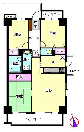 Floor plan. 3LDK, Price 13.8 million yen, Occupied area 73.28 sq m