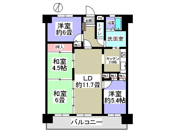 Floor plan. 4LDK, Price 12.3 million yen, Footprint 81 sq m , Balcony area 13.45 sq m