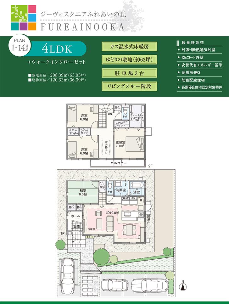 Floor plan.  [1-14 No. land] So we have drawn on the basis of the Plan view] drawings, Plan and the outer structure ・ Planting, such as might actually differ slightly from.  Also, furniture ・ Car, etc. are not included in the price. 