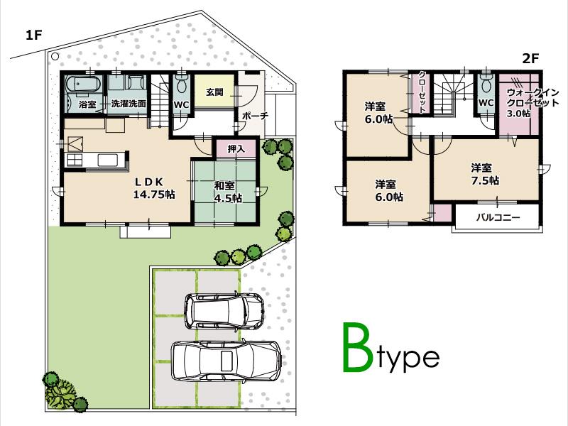 Floor plan. (Btype), Price 26.7 million yen, 4LDK, Land area 165 sq m , Building area 98.55 sq m