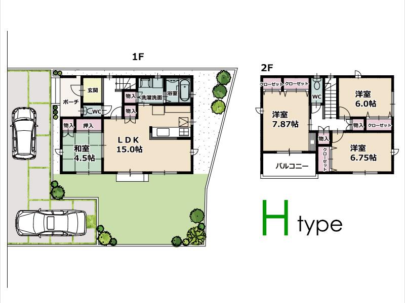 Floor plan. (Htype), Price 25,900,000 yen, 4LDK, Land area 165 sq m , Building area 101.44 sq m