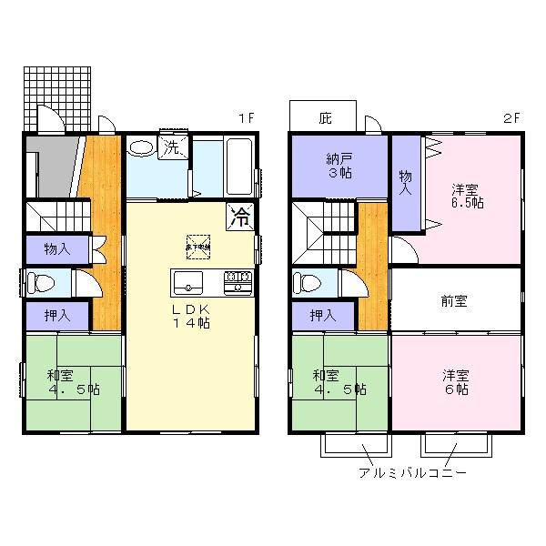 Floor plan. 28.5 million yen, 4LDK + S (storeroom), Land area 169.74 sq m , Building area 104.34 sq m