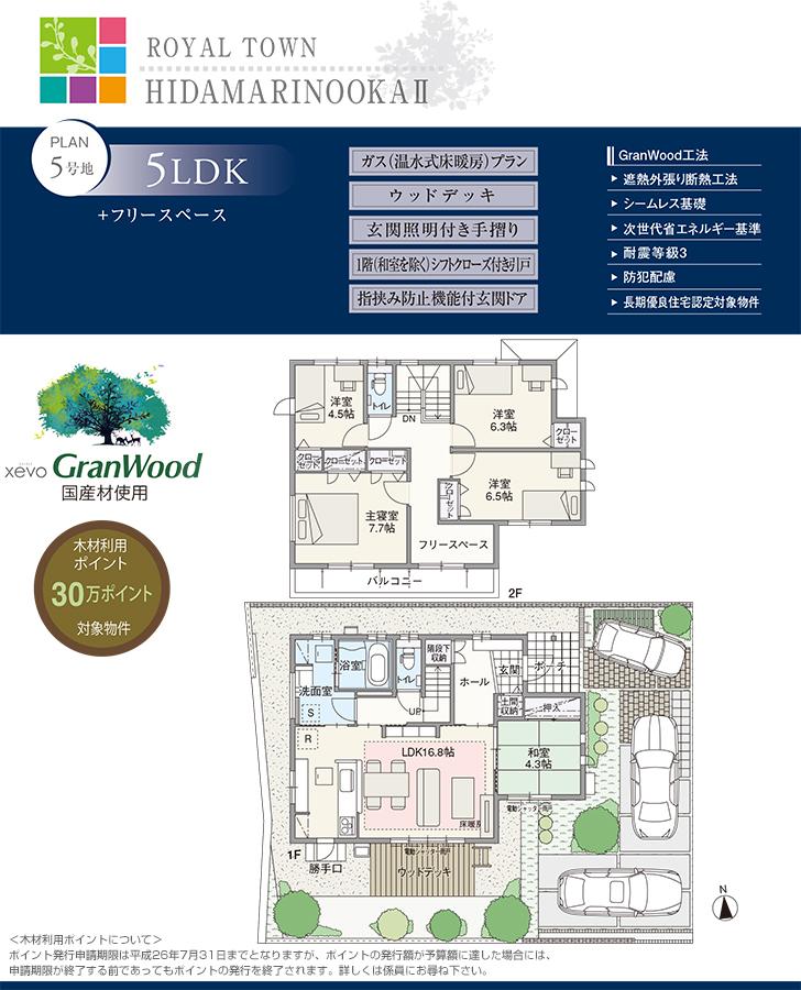 Floor plan.  [No. 5 areas] So we have drawn on the basis of the Plan view] drawings, Plan and the outer structure ・ Planting, such as might actually differ slightly from.  Also, furniture ・ Car, etc. are not included in the price. 