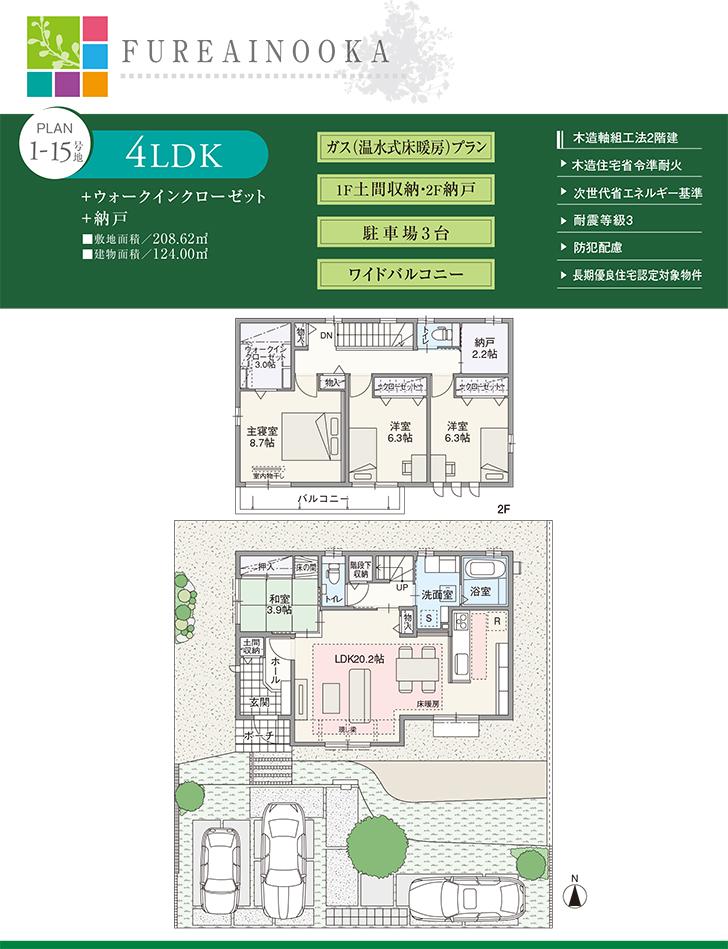 Floor plan.  [1-15 No. land] So we have drawn on the basis of the Plan view] drawings, Plan and the outer structure ・ Planting, such as might actually differ slightly from.  Also, furniture ・ Car, etc. are not included in the price. 