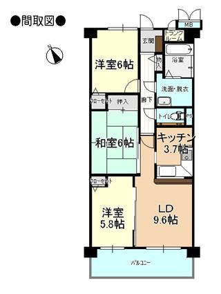 Floor plan. 3LDK, Price 12.6 million yen, Occupied area 70.11 sq m , Balcony area 9.69 sq m floor plan