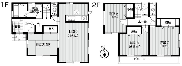 Floor plan. (Building 2), Price 18,800,000 yen, 4LDK, Land area 206.98 sq m , Building area 104.34 sq m