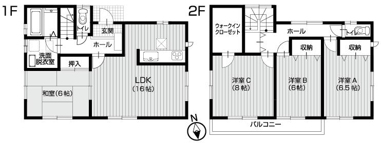 Floor plan. (3 Building), Price 16.8 million yen, 4LDK, Land area 203.03 sq m , Building area 106 sq m