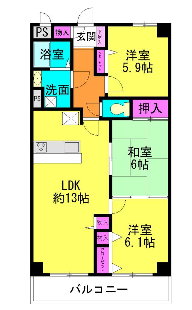 Floor plan. 3LDK, Price 11.8 million yen, Occupied area 70.37 sq m , Balcony area 8.82 sq m