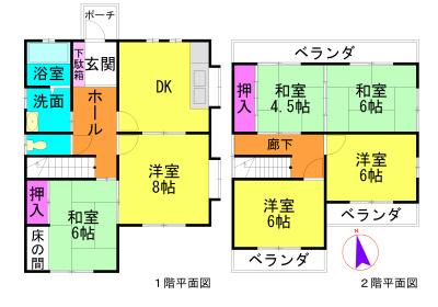 Floor plan. 8 million yen, 6DK, Land area 210.58 sq m , Building area 103.68 sq m