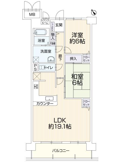 Floor plan. 2LDK, Price 12.8 million yen, Occupied area 70.11 sq m , Balcony area 9.69 sq m