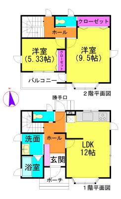 Floor plan. 15.5 million yen, 2LDK, Land area 184.23 sq m , Building area 74.52 sq m