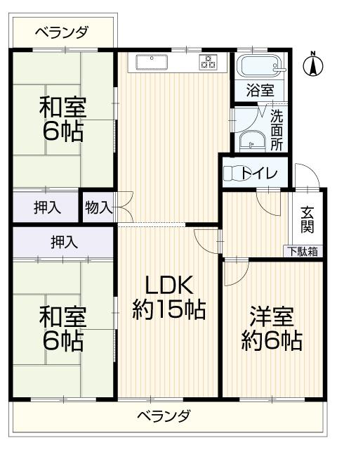 Floor plan. 3LDK, Price 5.8 million yen, Occupied area 66.17 sq m , Balcony area 5.1 sq m