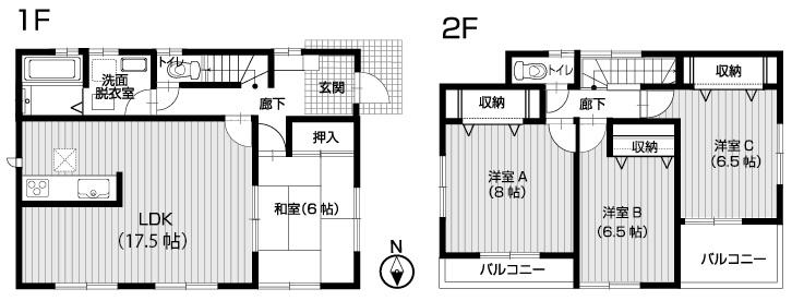 Floor plan. (Building 2), Price 18,800,000 yen, 4LDK, Land area 198.62 sq m , Building area 106 sq m