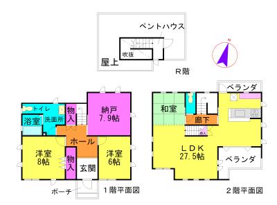 Floor plan. 33,800,000 yen, 3LDK+S, Land area 208.26 sq m , Building area 122.19 sq m