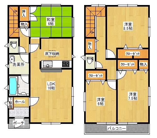 Floor plan. 19.9 million yen, 4LDK, Land area 282.39 sq m , Building area 105.3 sq m