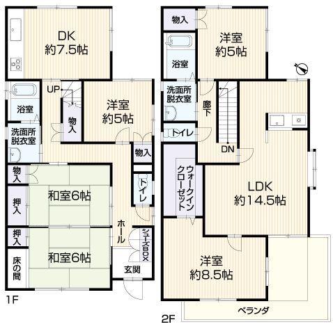 Floor plan. 21,800,000 yen, 5LDK, Land area 198.34 sq m , Building area 142.83 sq m