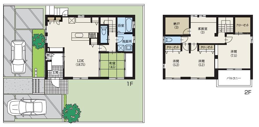 Floor plan. (No. 3 areas: HYBRID BLANC LIGHT), Price 38,500,000 yen, 4LDK+2S, Land area 187.7 sq m , Building area 123.61 sq m